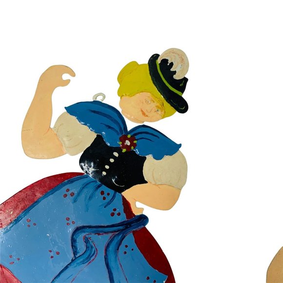 Vintage 1970s Dancing Dutch Couple Wall Hanging Handmade Metal Folk Art - Picture 3 of 8